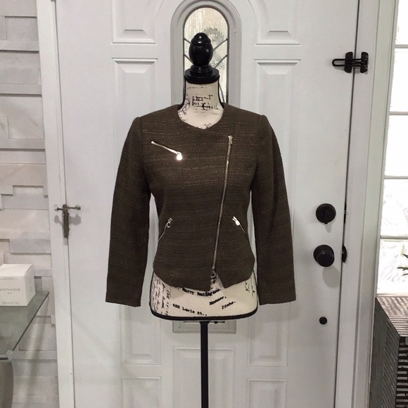 H&M Jackets & Blazers - 🆕H&M Olive Tweed Zip Front Top Blazer Long Sleeves Size S P2P 17”